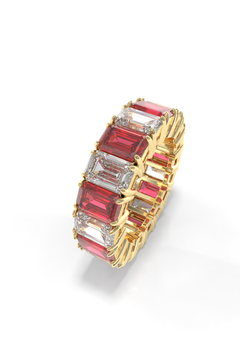 Baguette Shape Ruby and Lab Grown Diamond Ring