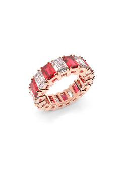 Baguette Shape Ruby and Lab Grown Diamond Ring